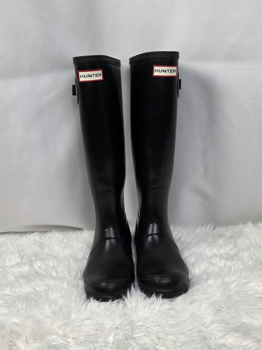 Hunter Original Tall Black Rain Boots Adjustable Buckle Waterproof Size 6